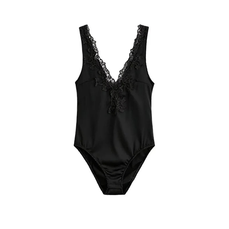Women's Jumpsuit  New Lace Satin Texture with Embroidered Flowers  Slim-Fit Top Summer Sexy Beach Party