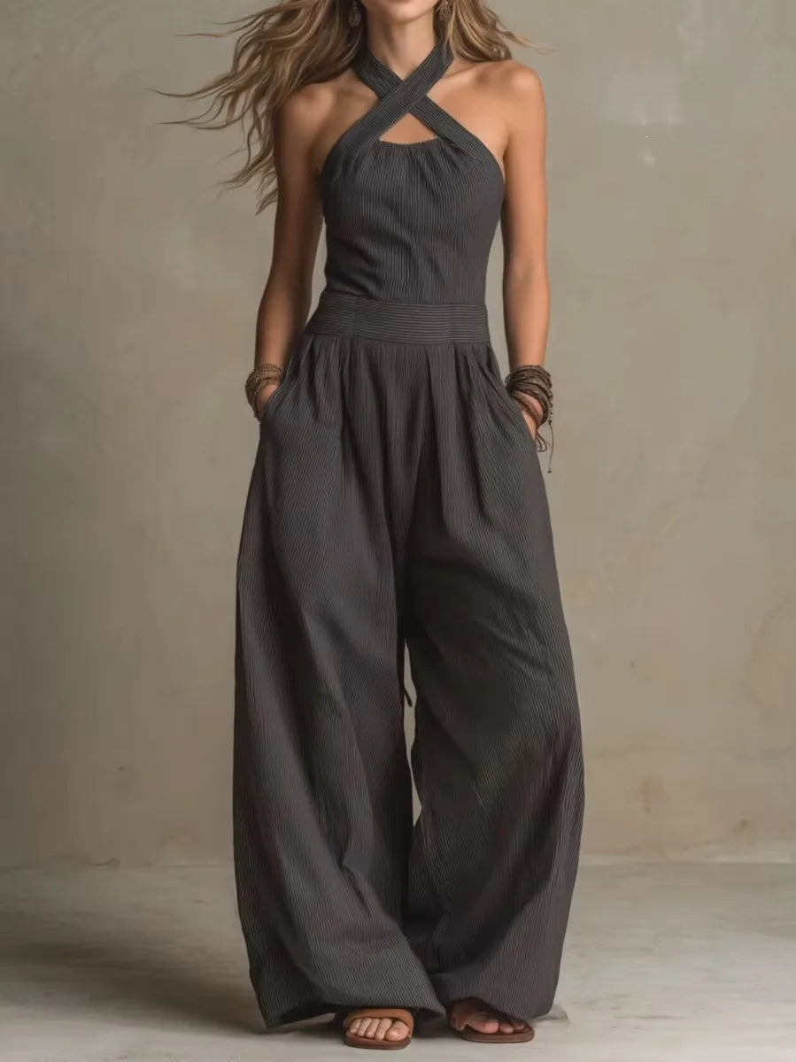 Female Jumpsuit New Sleeveless Women's Fashionable Casual Wide Leg Pants Simple Slim Fit Solid Color Slimming Jumpsuit