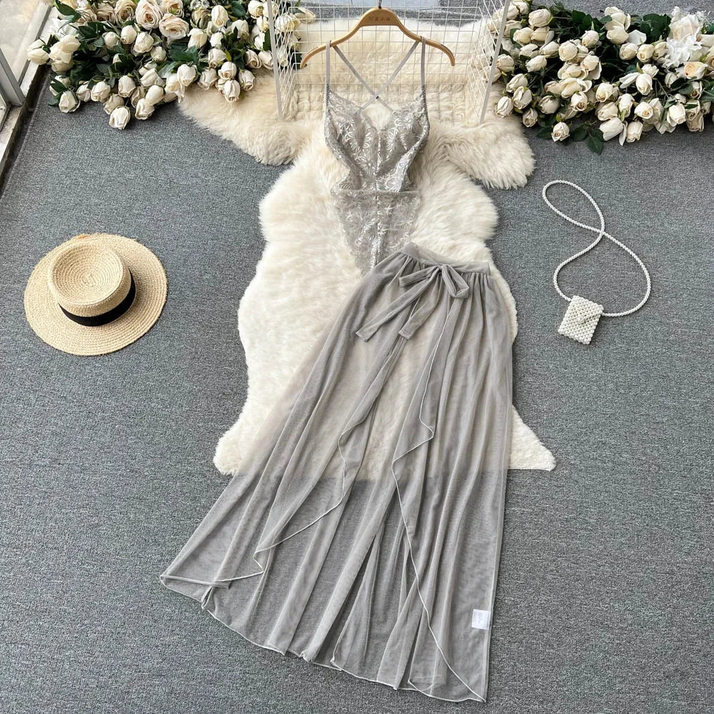 Emily Sleeveless Slim Backless Hallow Two Piece Sets