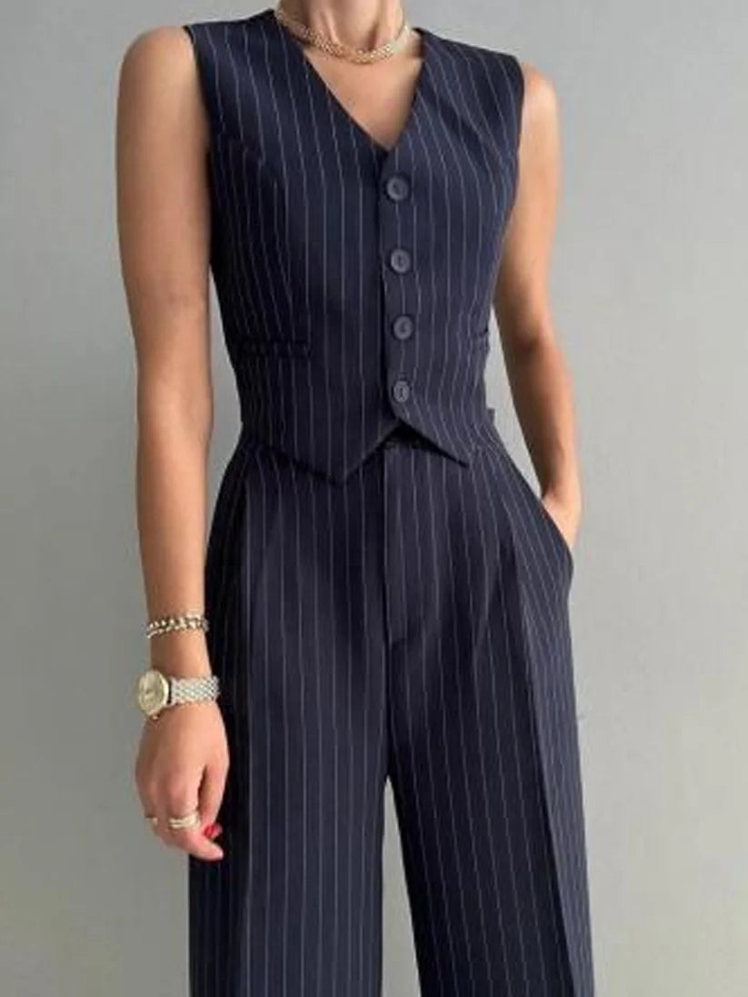 Hilda Outfit Button Front Vest And Straight Two Piece Sets