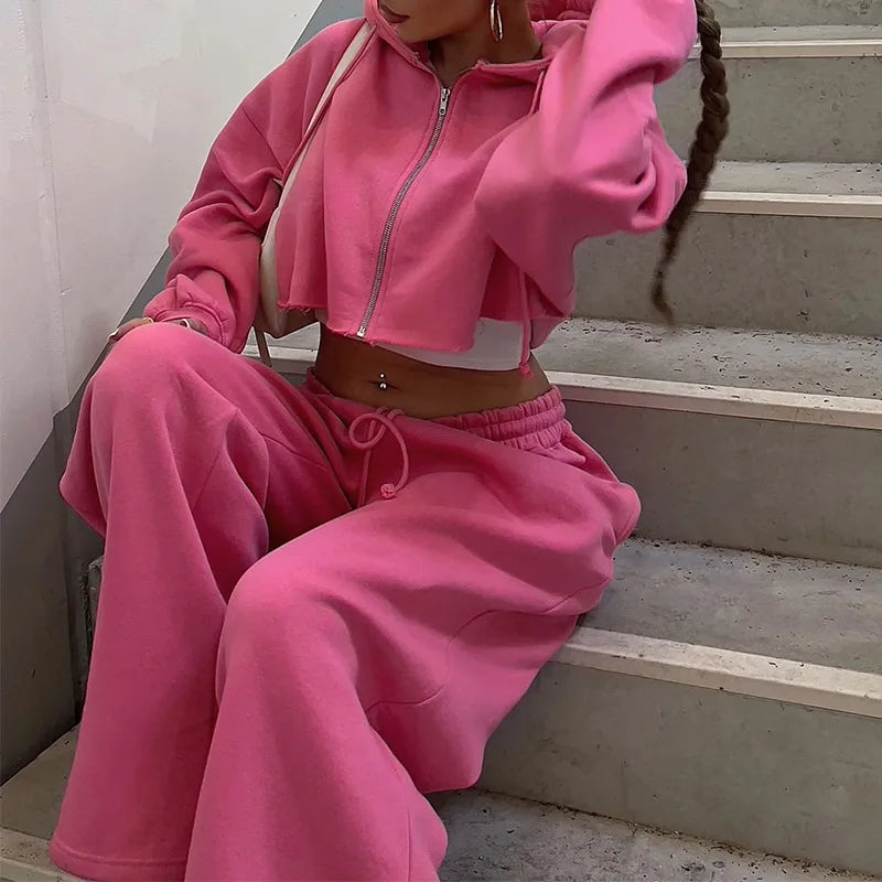 Rosita Zip-up Cropped and Long Pants Two Piece Sets