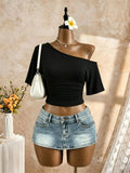 Women One Shoulder Sleeve Side Going Out