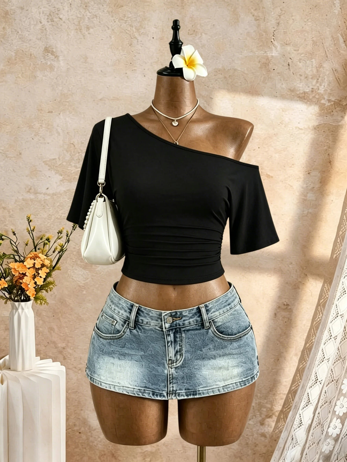 Women One Shoulder Sleeve Side Going Out
