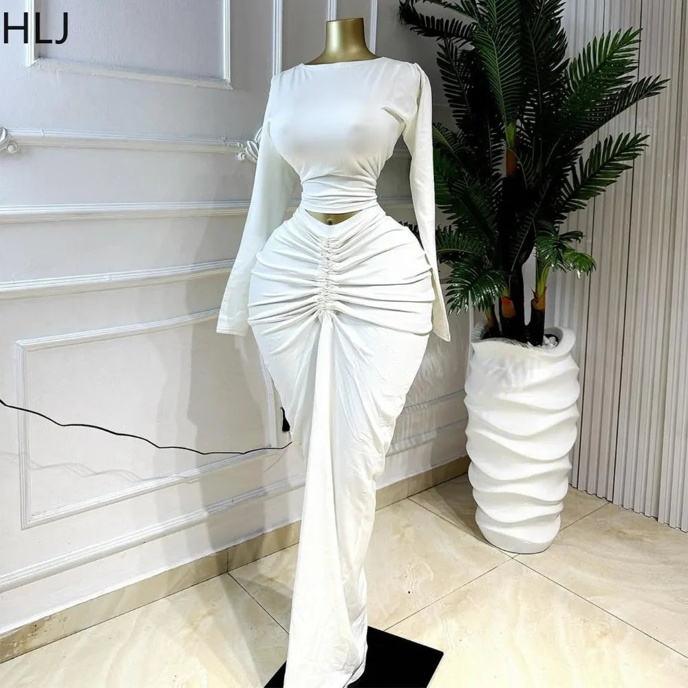 Mohegan Ruched Patchwork Bodycon Solid Color Hollow-out Long Sleeves Dress