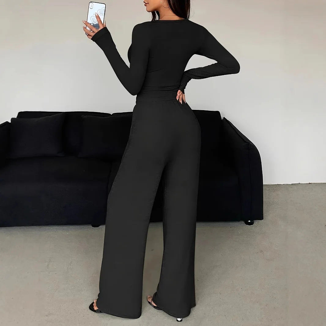 Leah V-neck Long-sleeved Trousers Two-piece Sets