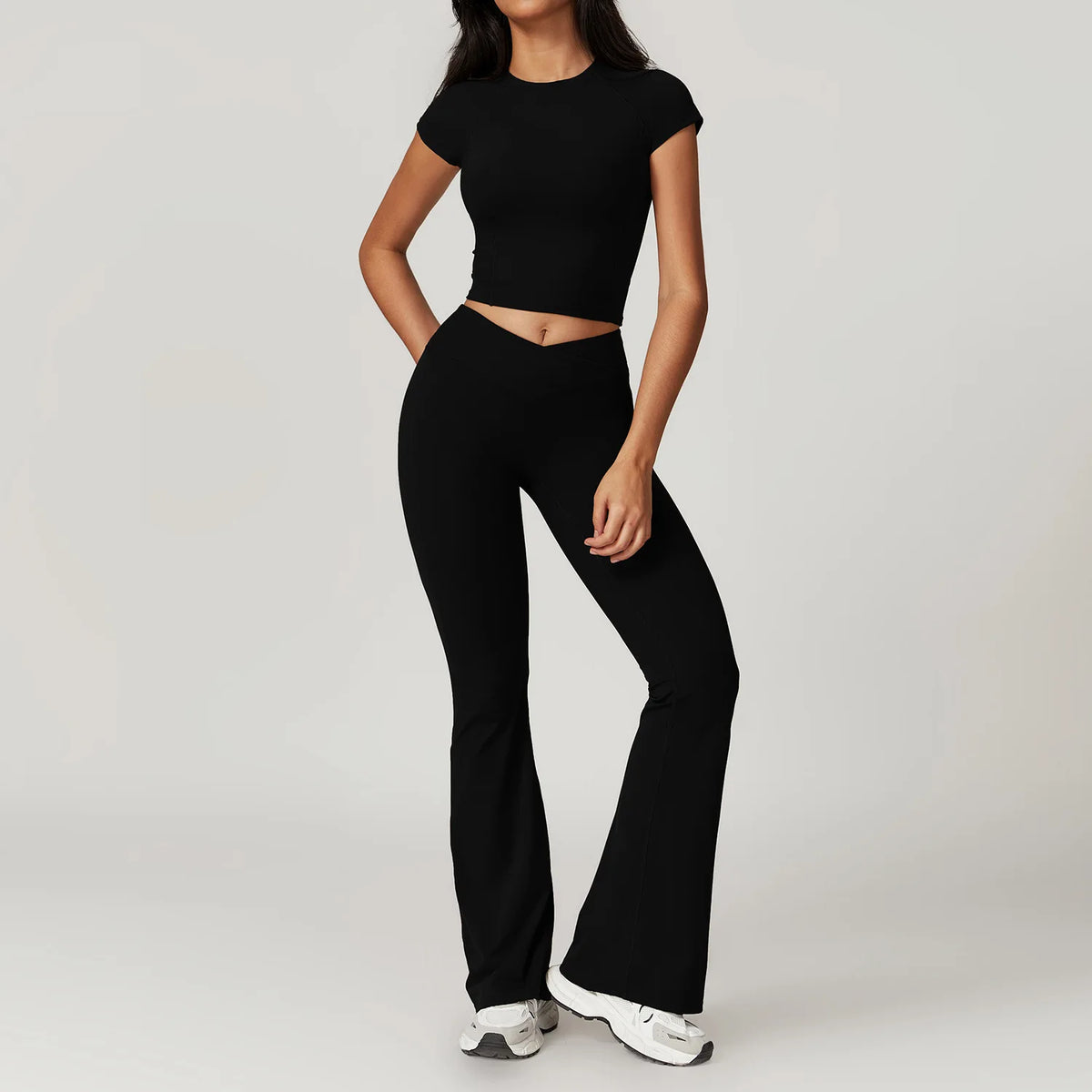 Hilda Women Fitness Short Sleeve Two Piece Sets