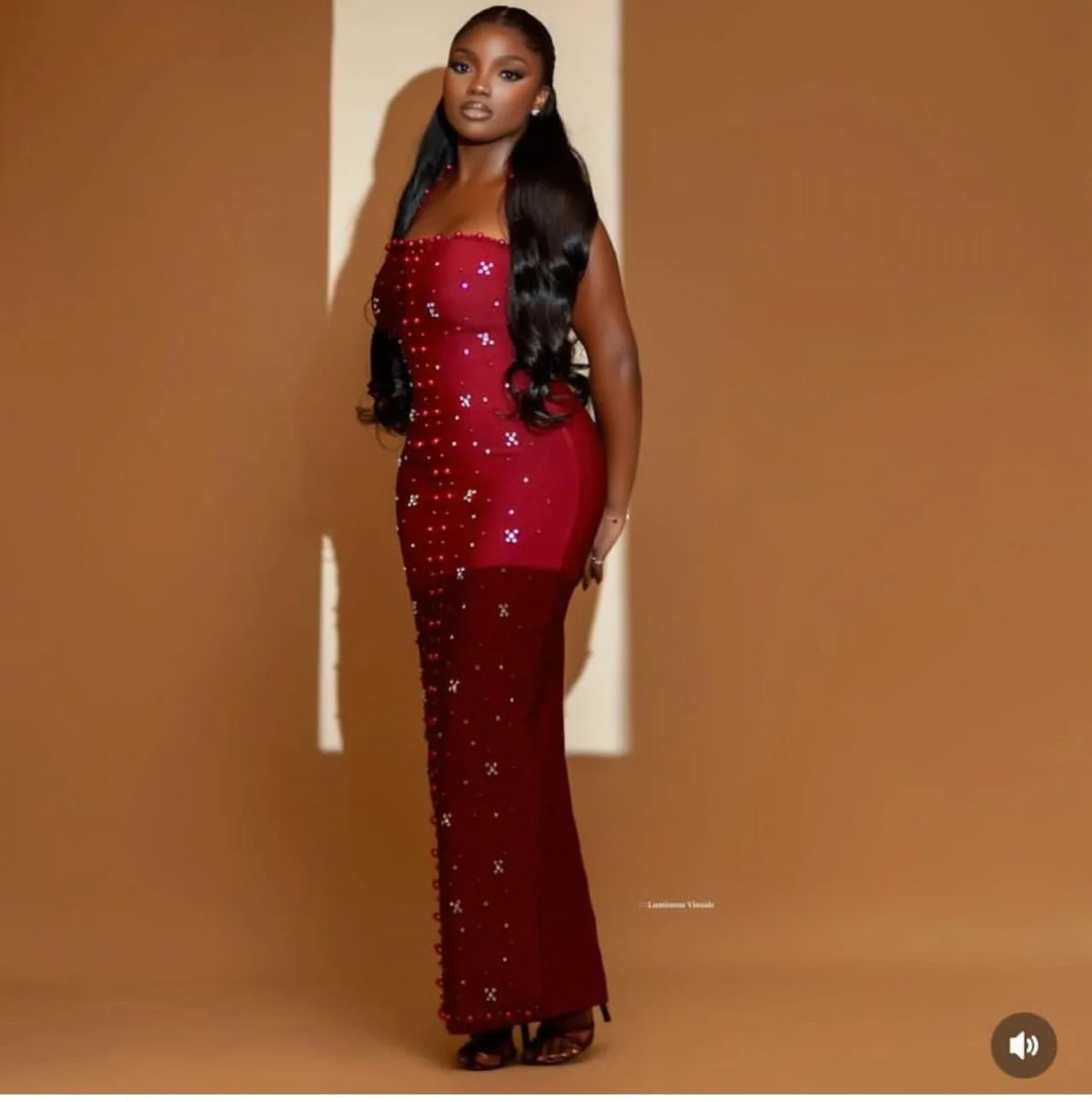 Los Angeles Elegant African Party Evening Sleeveless Polyester Rhinestone Maxi Dress