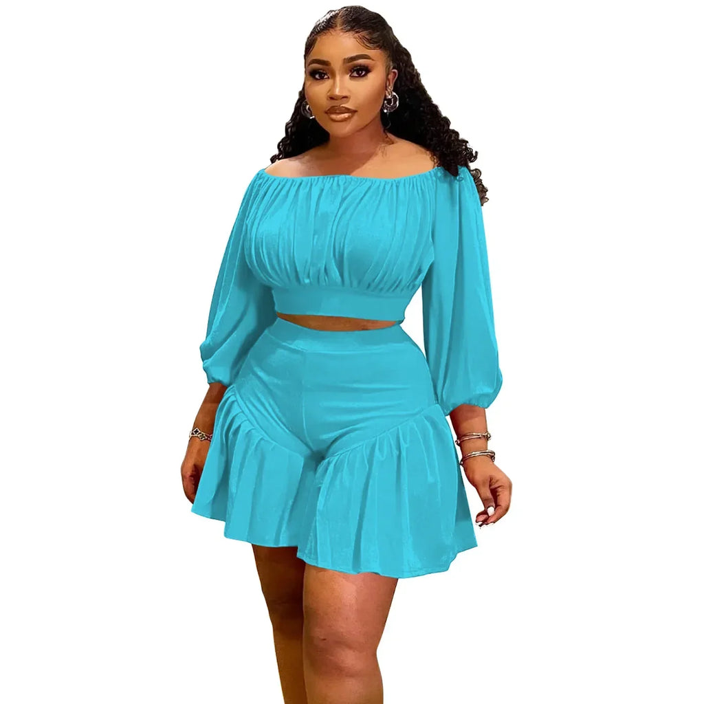 Noemi Slash Neck Ruched Two 2 Piece Set