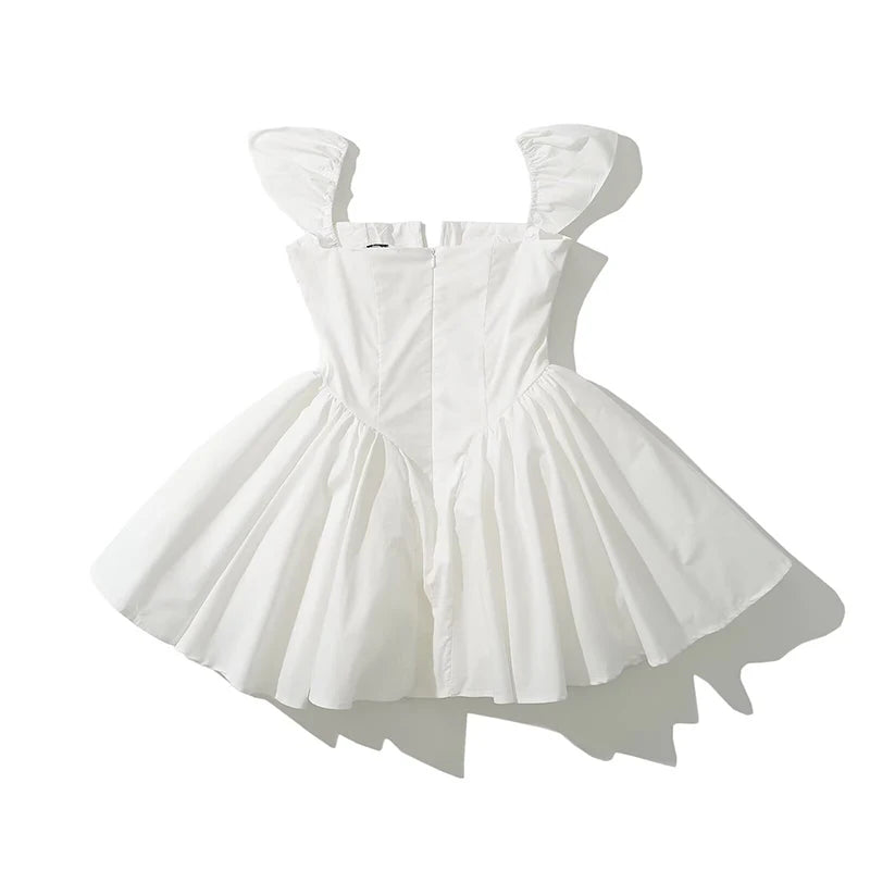 Keasbey Fit Flare White Short Sleeve Low Waist Elegant Party Dress