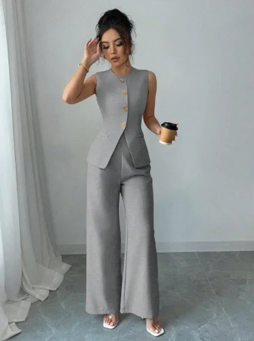Mariana Casual Solid Color Round Neck Two-piece Set