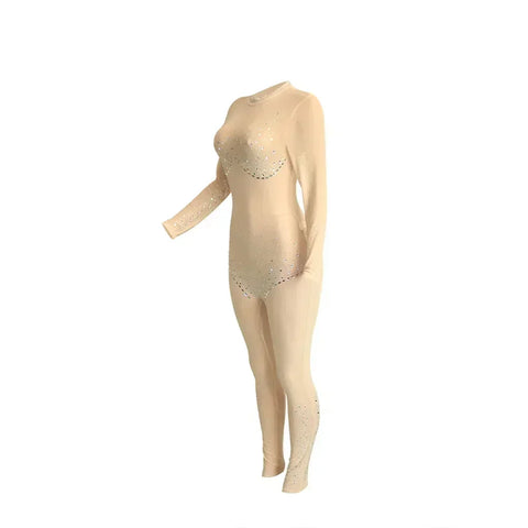 Union Square Fashion Sexy Mesh Perspective Hot Drill Long Sleeve Jumpsuit