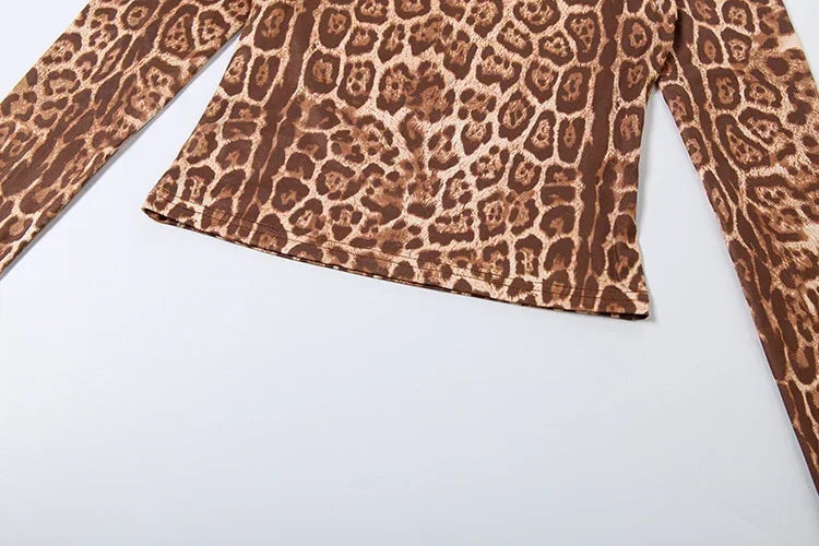 Stonington Leopard Print Headband Half Turtleneck Full Sleeve and Elastic Waist Set