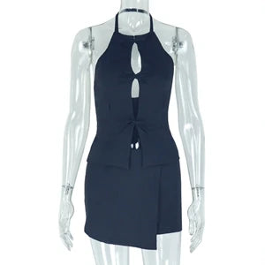 Eva Stylish Lady White Hollow Out Two Piece Sets