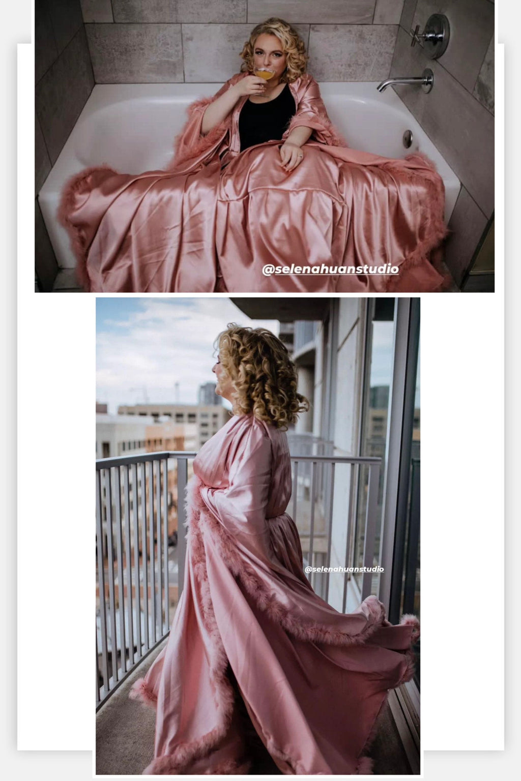 Silky Satin Feather Fringe Hem Long Robe