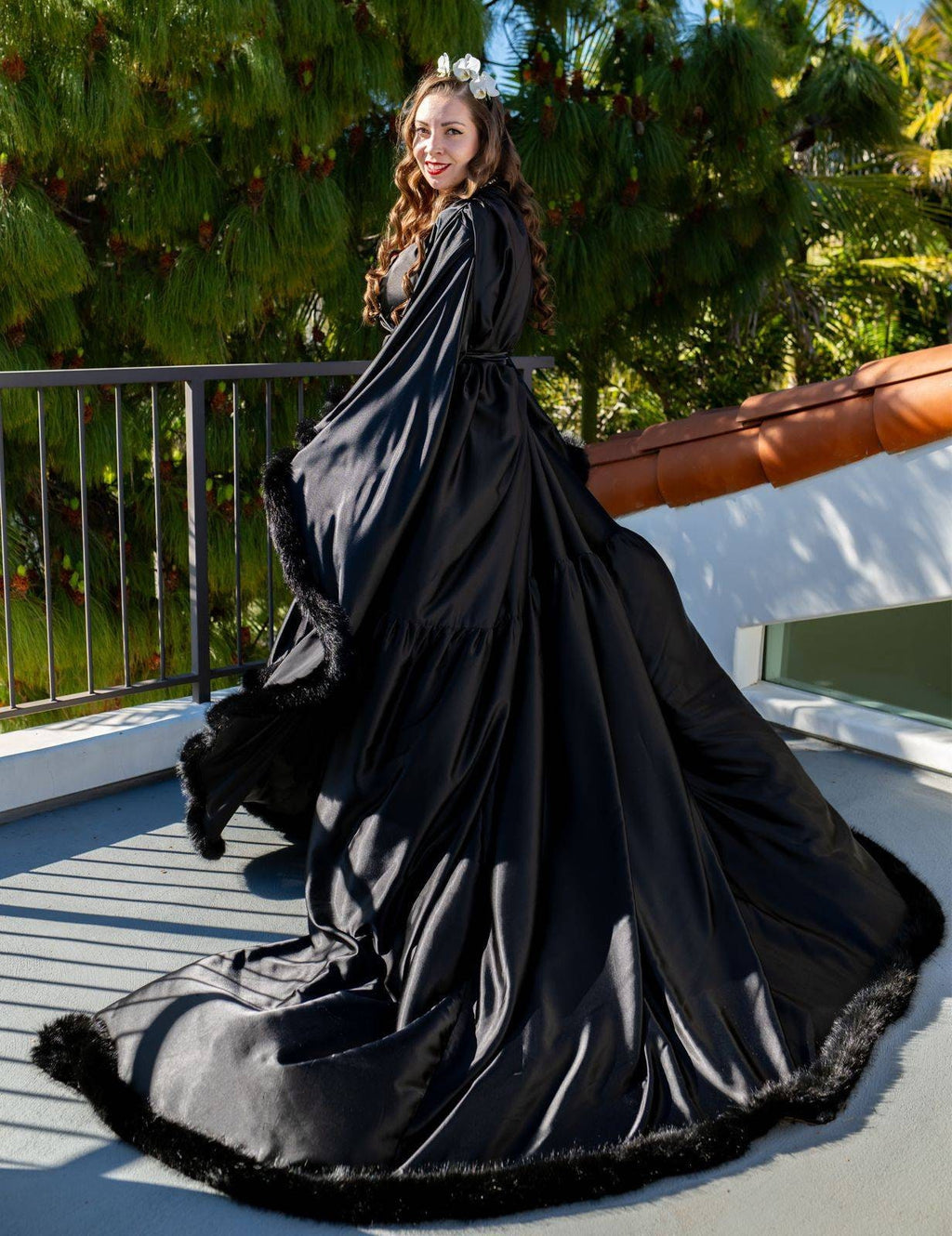 Silky Satin Feather Fringe Hem Long Robe
