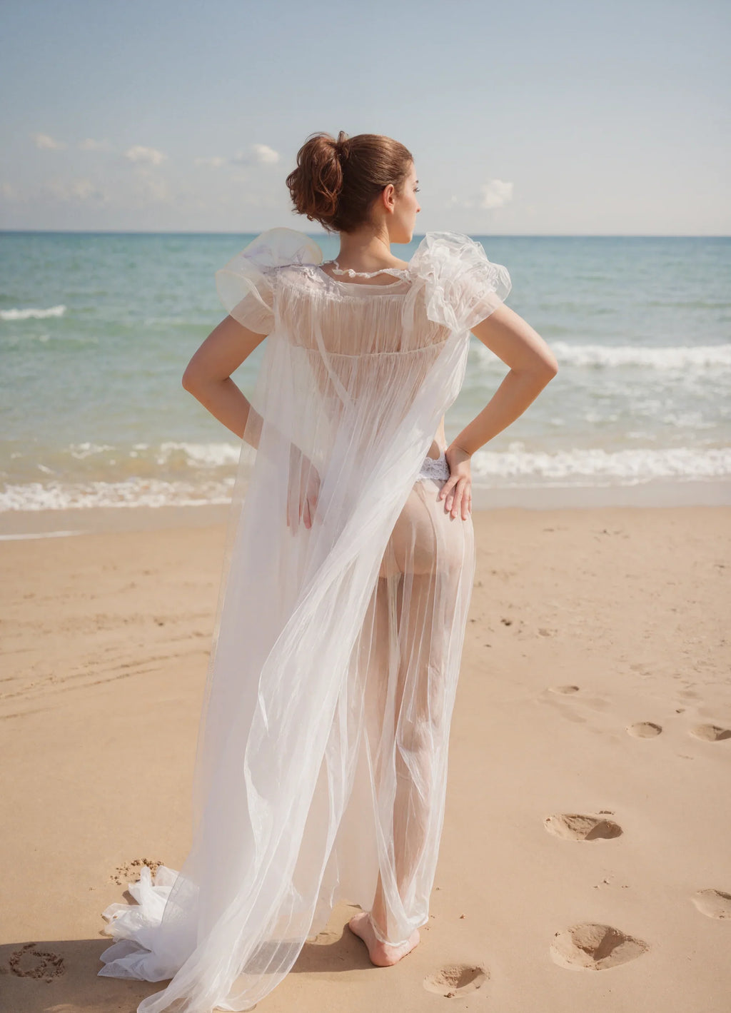 Soft Sparkling Tulle Lace Hem Robe Lingerie Look