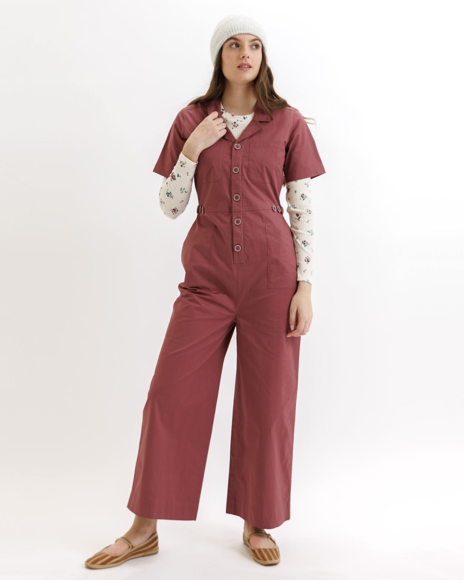 Notched Collared Neckline Utility Jumpsuit