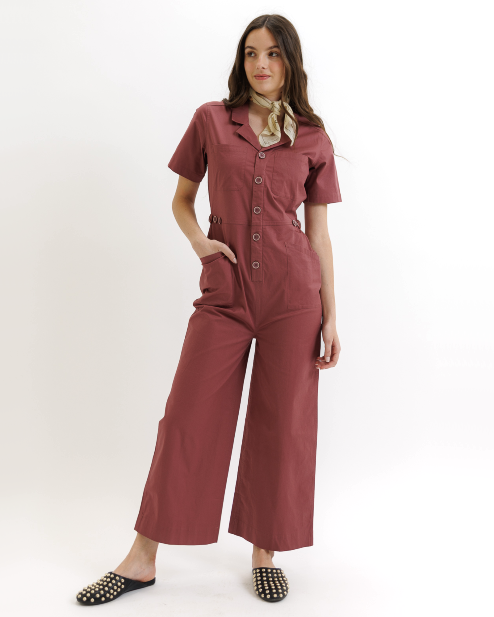Notched Collared Neckline Utility Jumpsuit