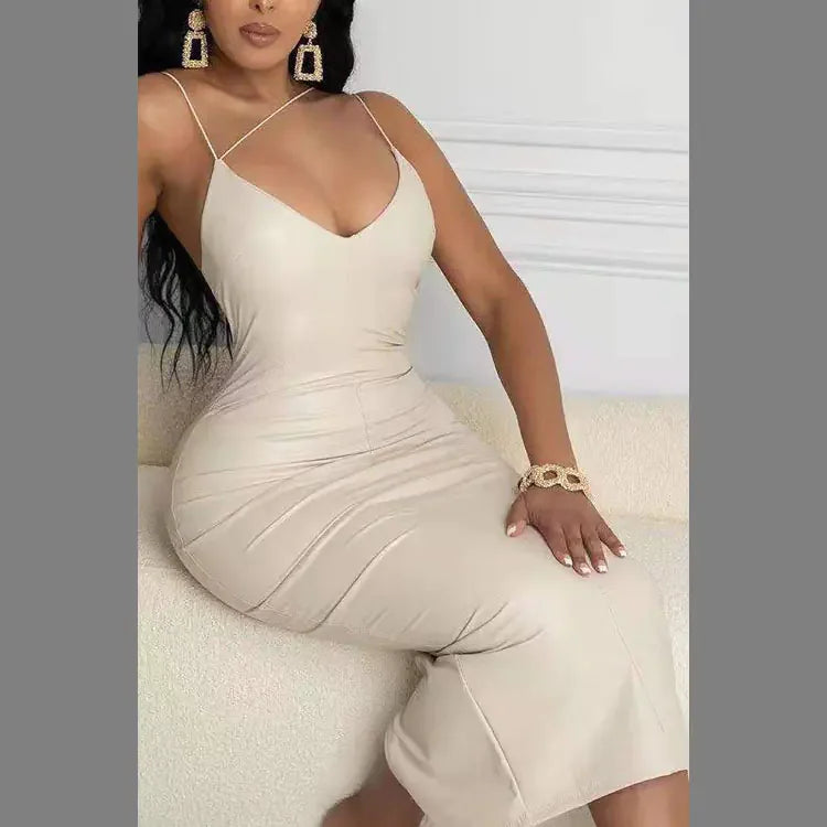 Communing Plus Size Stylish Leather Dress