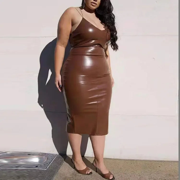 Communing Plus Size Stylish Leather Dress