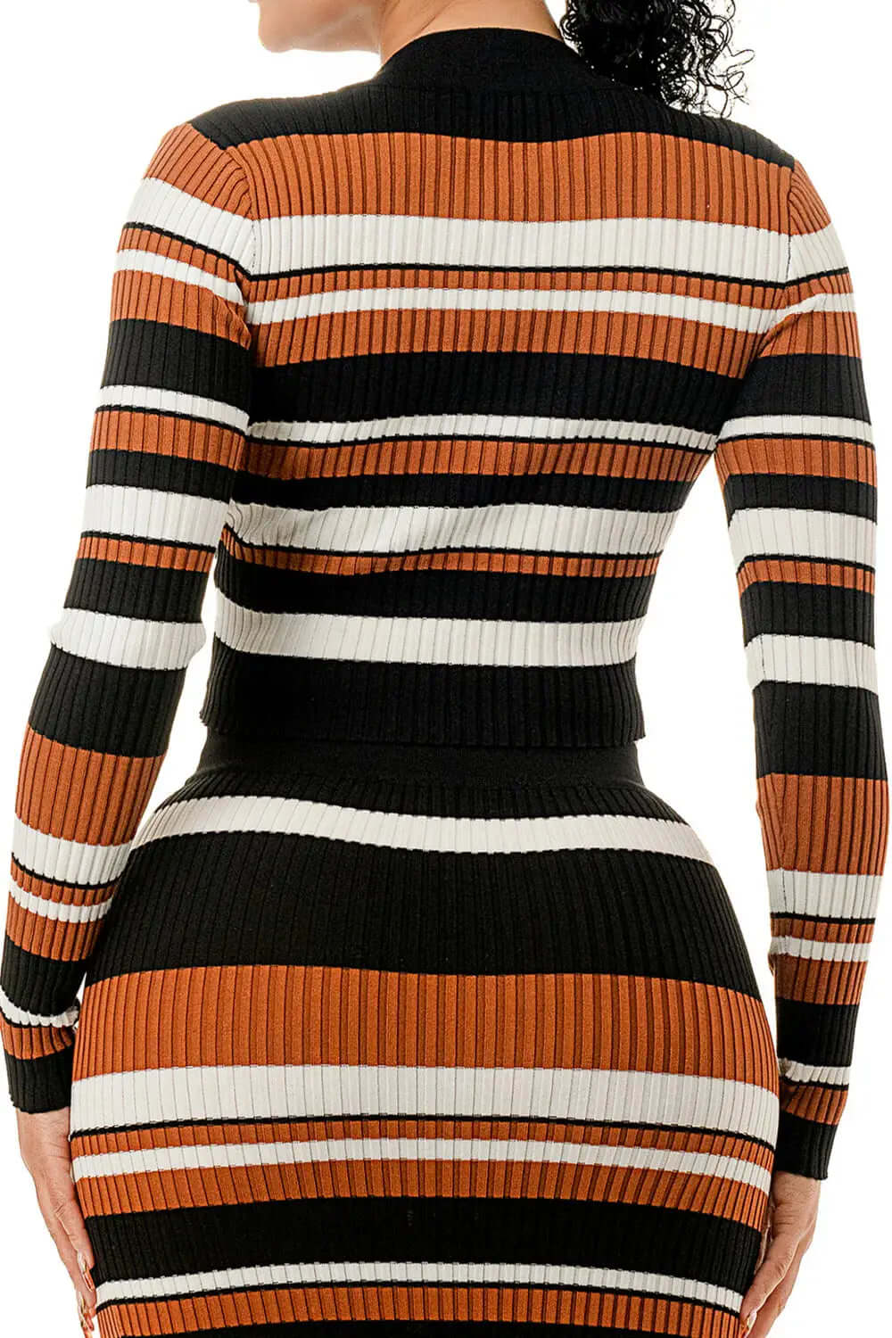 Multi Color Stripe V-Neck Crop Two Piece Set