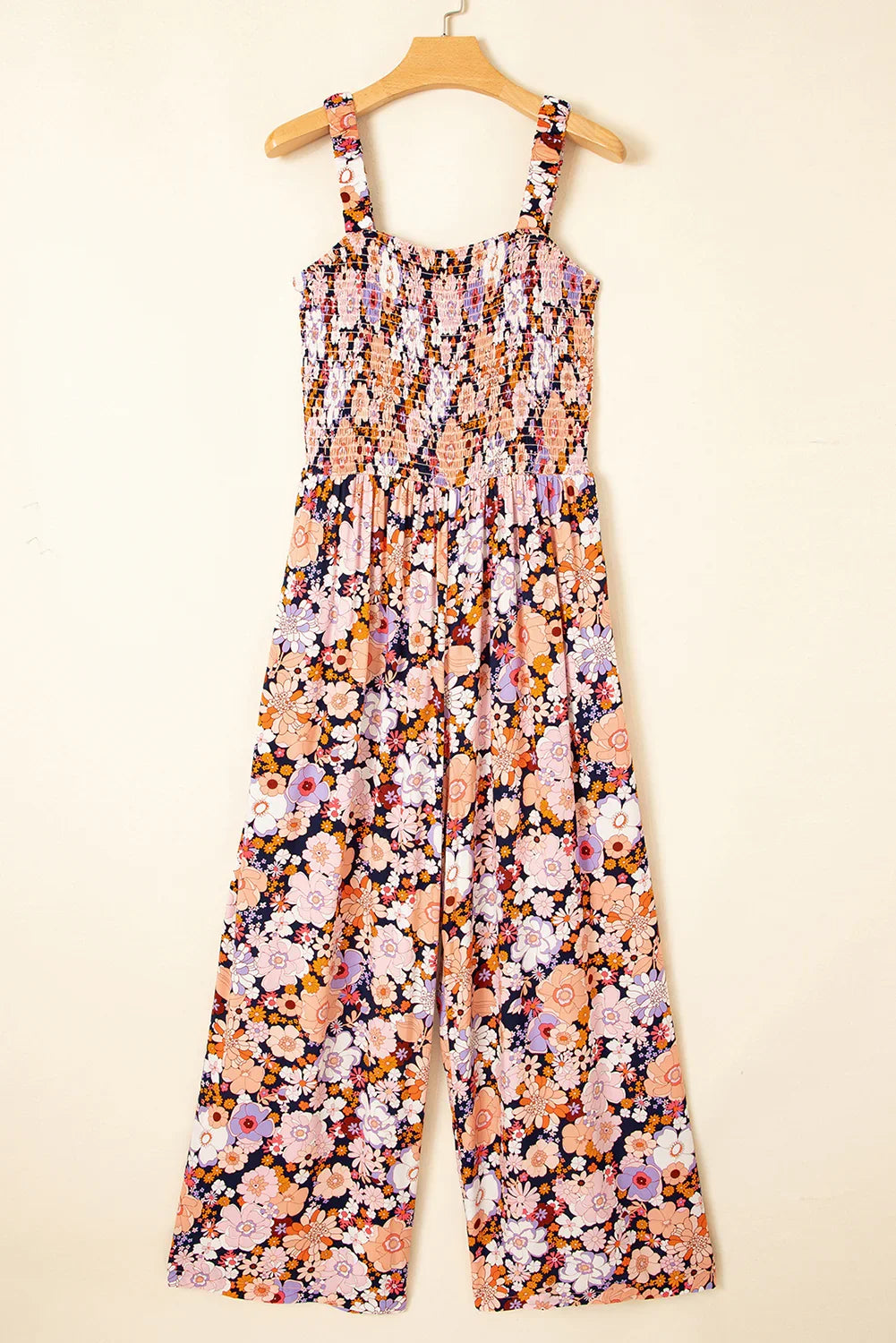 Carlie Black Floral Print Smocked High Waist Square Neck Jumpsuit