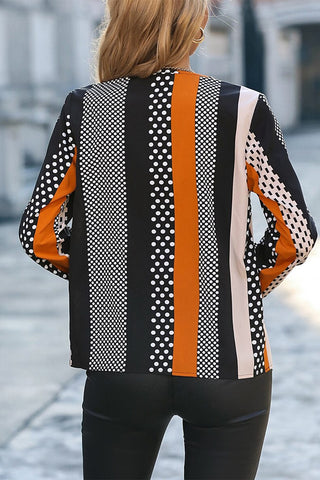 Orange Colorblock Notched V Neck Blouse