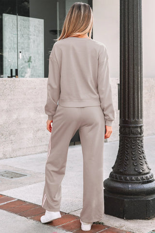 Gray Morn Varsity Striped Detail Crewneck Pullover Two Piece Outfit