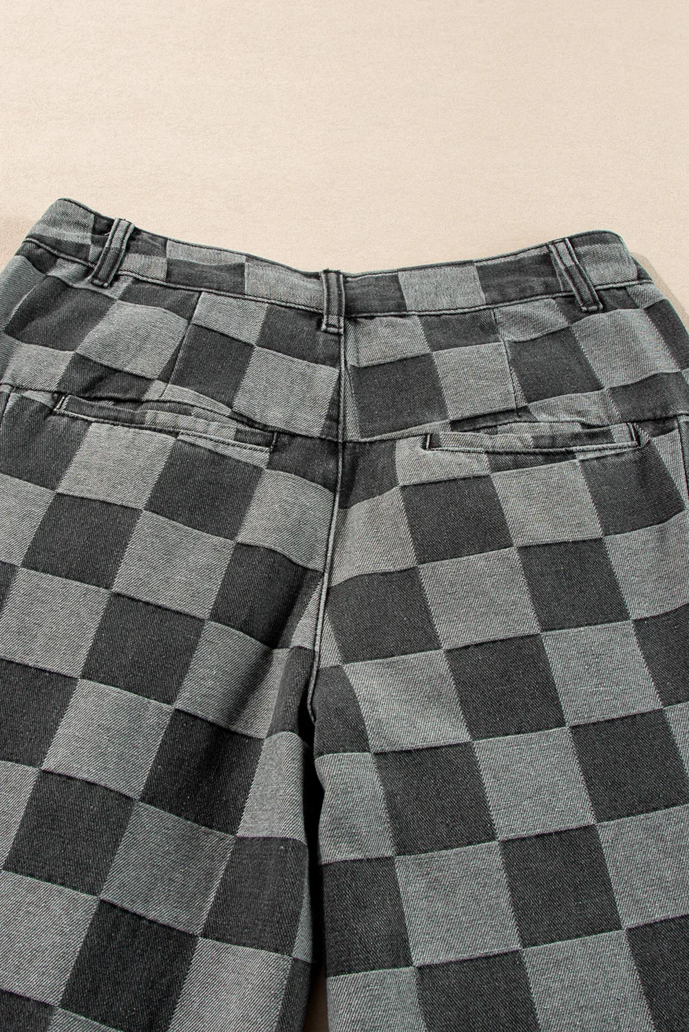 Mia Dark Grey Checkered Denim Wide Leg Jeans