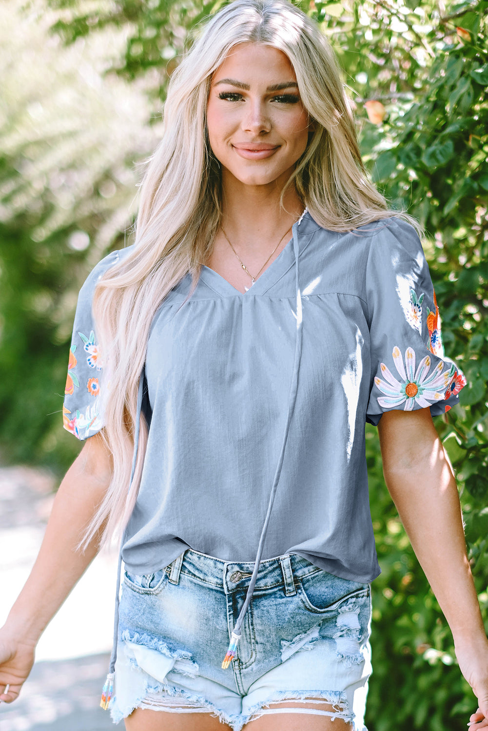 Floral Embroidered Puff Sleeve