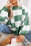 Millenie Green Checkered Bishop Sleeve Sweater