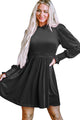 Kerrie Black Frilled Neck Smocked Bodice Velvet Dress