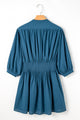 Roddie Prussian Blue 3/4 Sleeve Shirred High Waist Buttoned Mini Dress