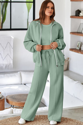 Belen Solid Zip-Up Drawstring Two Piece Sets