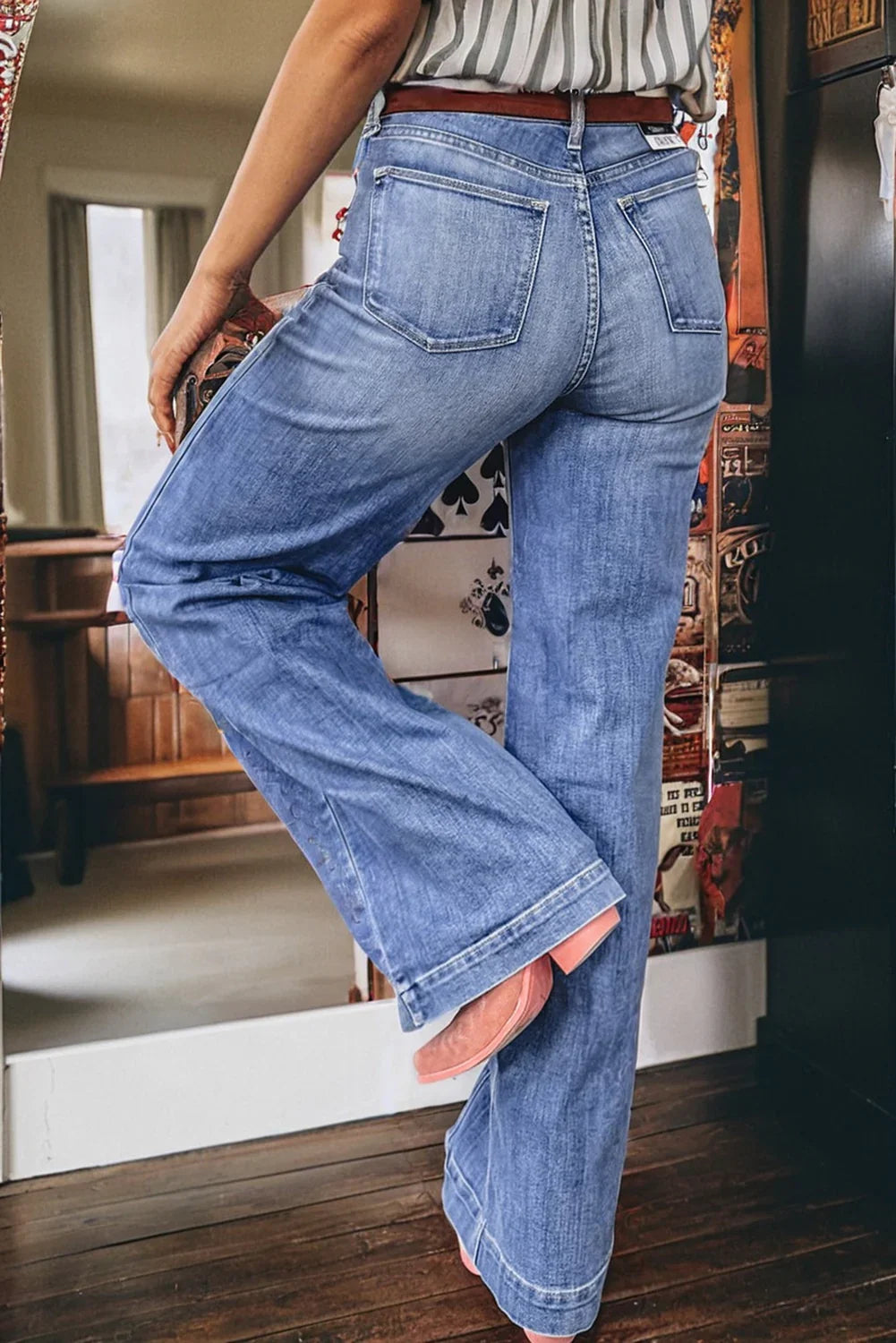 Trini Beau Blue Tailored Center Seam Detail Straight Loose High Rise Jeans