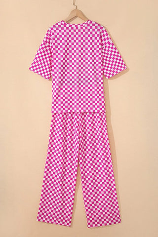 Vivian Checker Short Sleeve Two Piece Sets