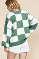 Millenie Green Checkered Bishop Sleeve Sweater