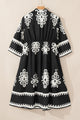 Rubie Black Western Geometric Print 3/4 Sleeve Loose Midi Dress