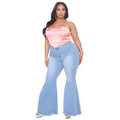 Aaliyah Plus Size Fashion Slim Wide Leg Flared Blue Denim - Vestir en Moda