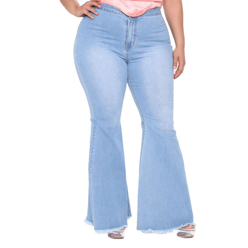 Aaliyah Plus Size Fashion Slim Wide Leg Flared Blue Denim - Vestir en Moda