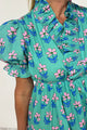 Uptown Girl Green Floral Print Frilly Smocked Detail High Waist Mini Dress