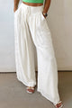Violeta White Solid Drop Waist Pleated Wide Leg Casual Pants