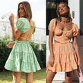 Abigail Plaid Backless Lace-up two pieced sets - Vestir en Moda