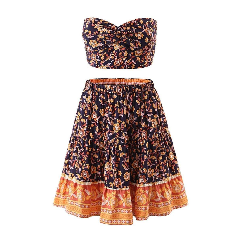 Abigail Printing Sleeve Mid-Length Two Pieces Set - Vestir en Moda