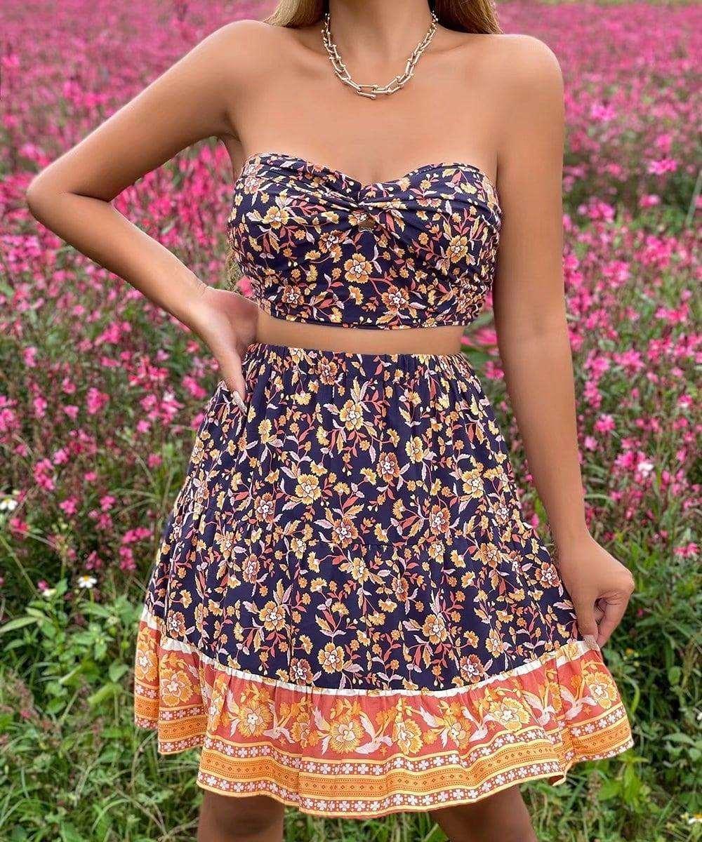 Abigail Printing Sleeve Mid-Length Two Pieces Set - Vestir en Moda