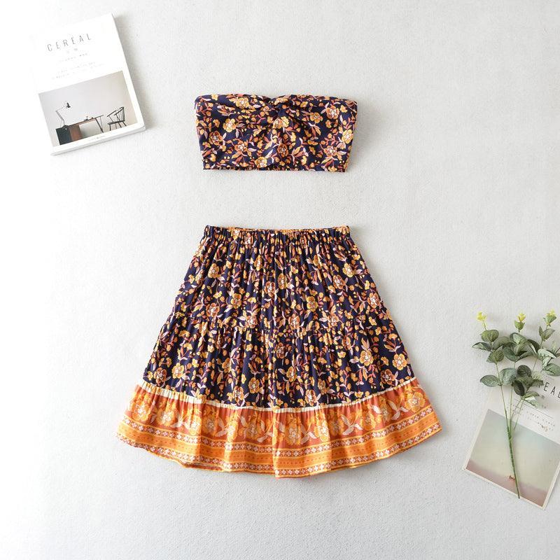 Abigail Printing Sleeve Mid-Length Two Pieces Set - Vestir en Moda