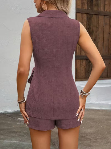 Sally Sleeveless Blazer With Tie Waist Two Piece Sets