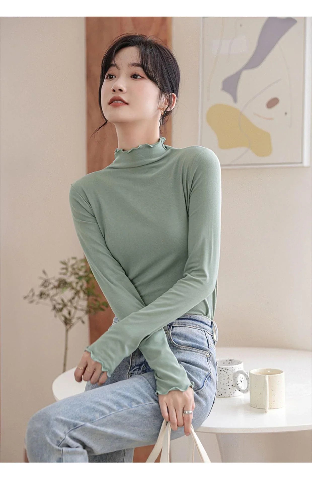 Adalyn Half Turtleneck Bottoming Spring Long Sleeved Tops - Vestir en Moda