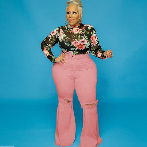 Addison Plus Size Spot Hole Speaker Solid Color Jeans - Vestir en Moda