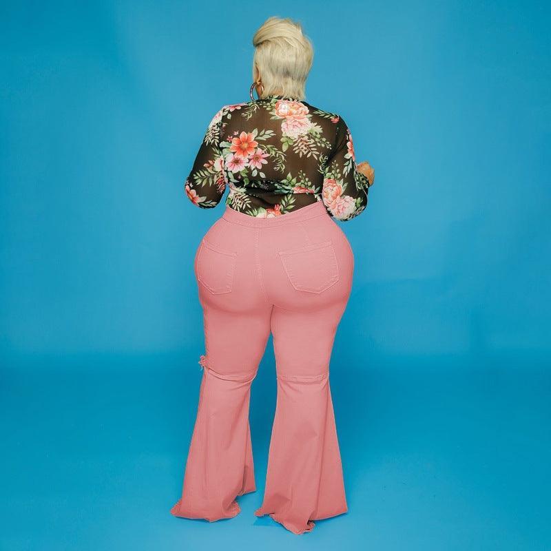Addison Plus Size Spot Hole Speaker Solid Color Jeans - Vestir en Moda
